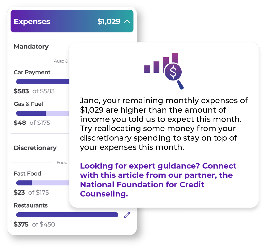 Financial insight alert about expenses